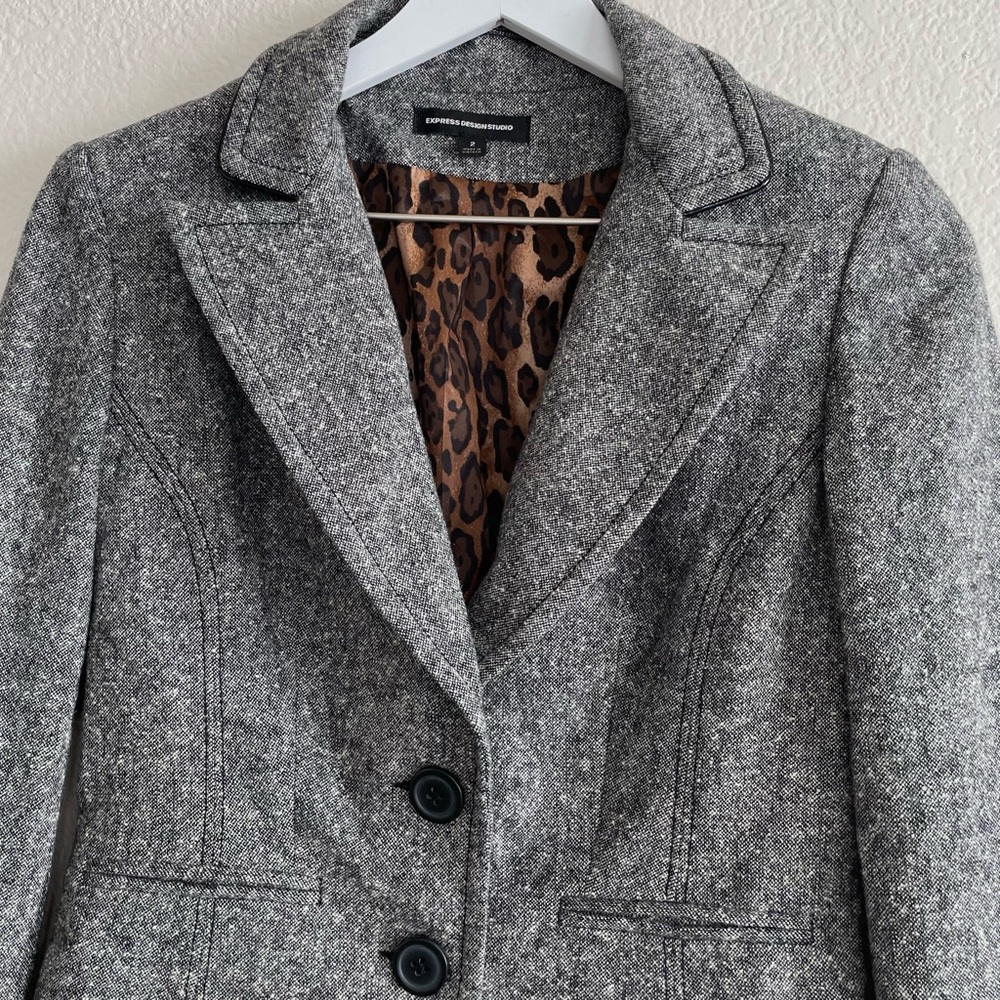 Express Design Studio Gray Wool Two Button Blazer… - image 2